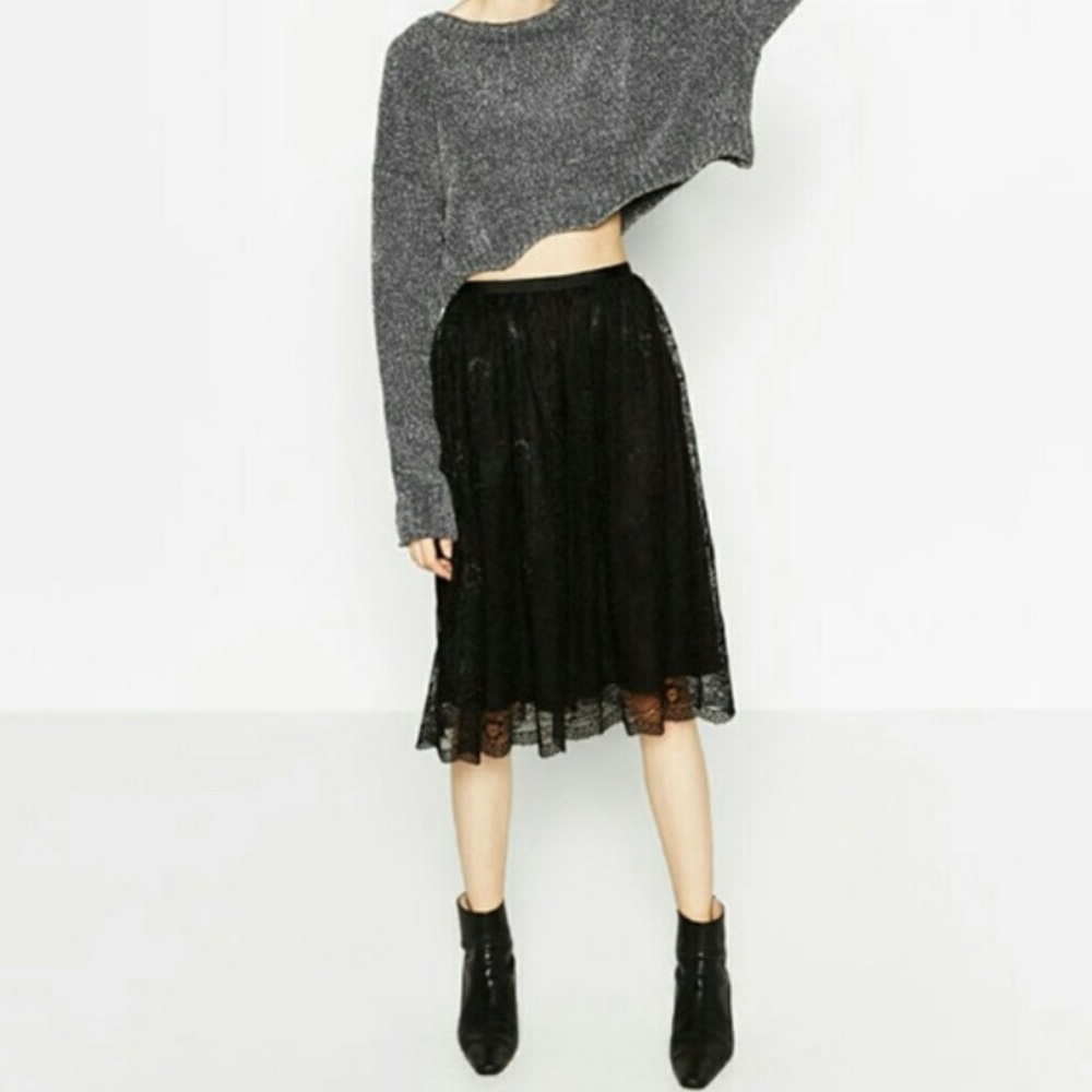 Zara black lace midi skirt XS